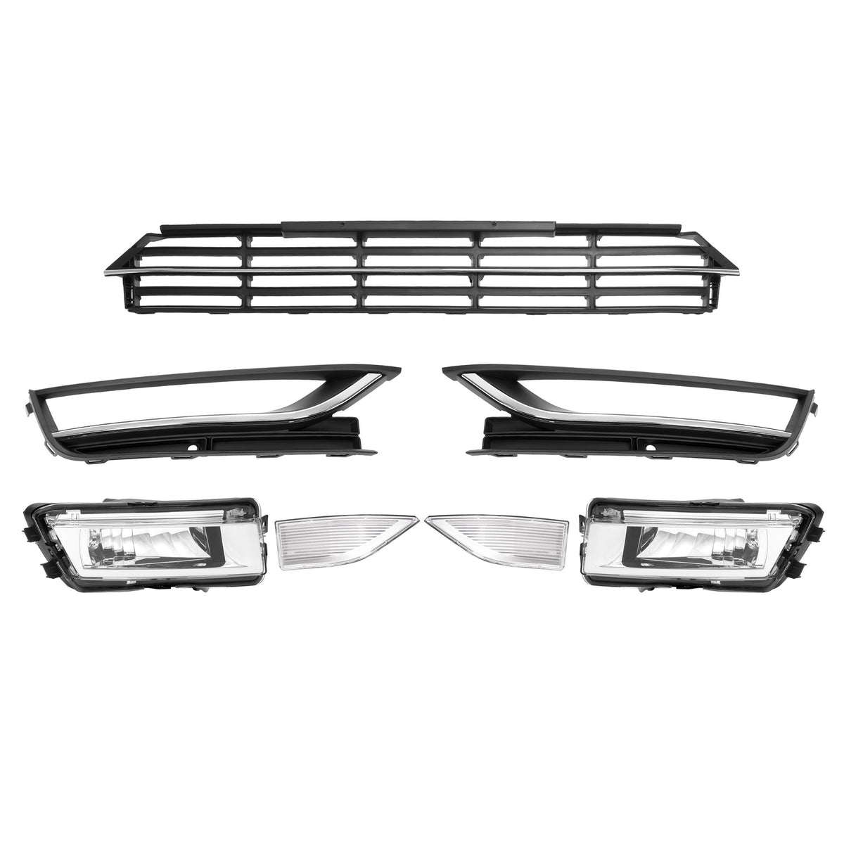 For VW Passat 2012-2015 Front Bumper Fog Lights Corner Lamp & Lower Grille 7PC