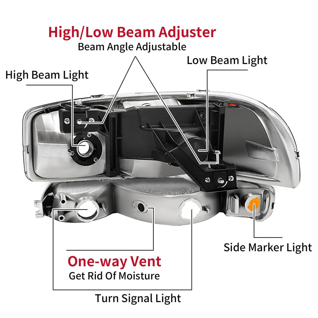 Chrome Headlights+Bumper Lamp Smoke Lens For GMC Sierra 1500 Yukon XL 1999-2007
