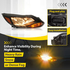 Black Right Passenger Side Headlight Clear Lens Halogen For Ford Focus 2012-2014