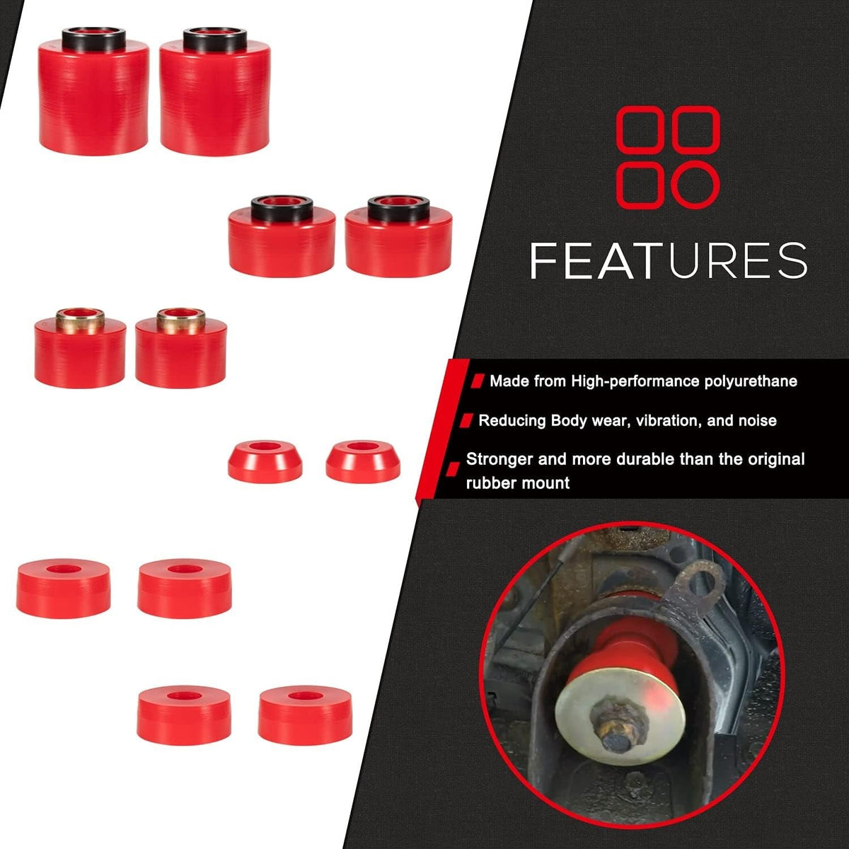 for 1980-1998 Ford F150 F250 F350 2WD/4WD 4.4123R Body Cab Mount Bushing Set Kit
