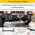 For Blue OX BX1126 Tow Bar Base Plate Bumper for 2007-2018 Jeep Wrangler JK JKU