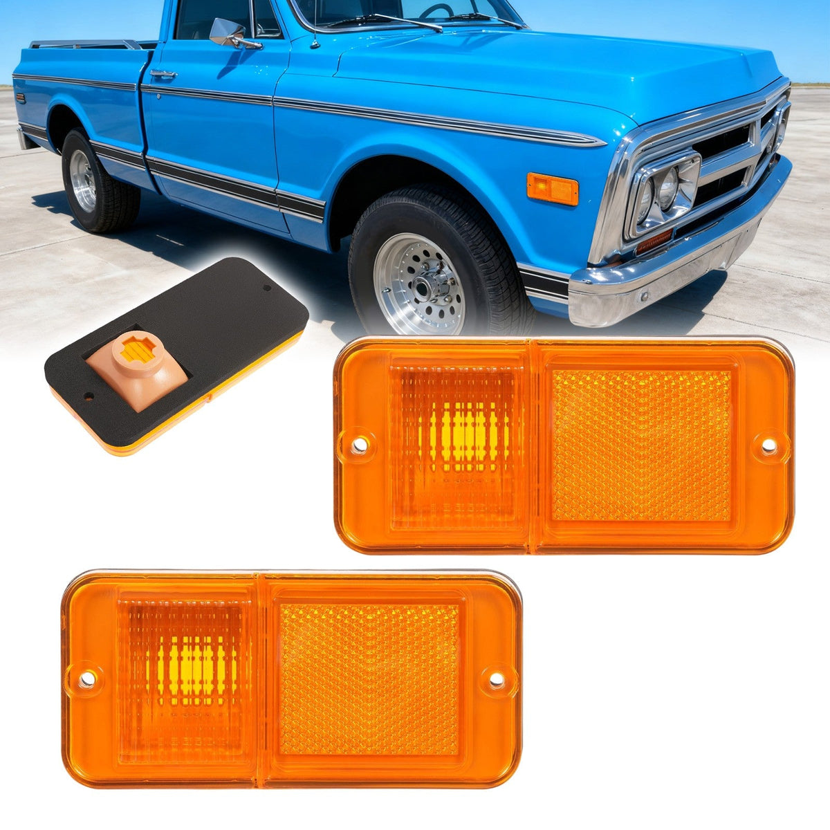 Front Amber Side Marker Lights Set For Chevrolet GMC C/K Pickup Trucks 1968-1972