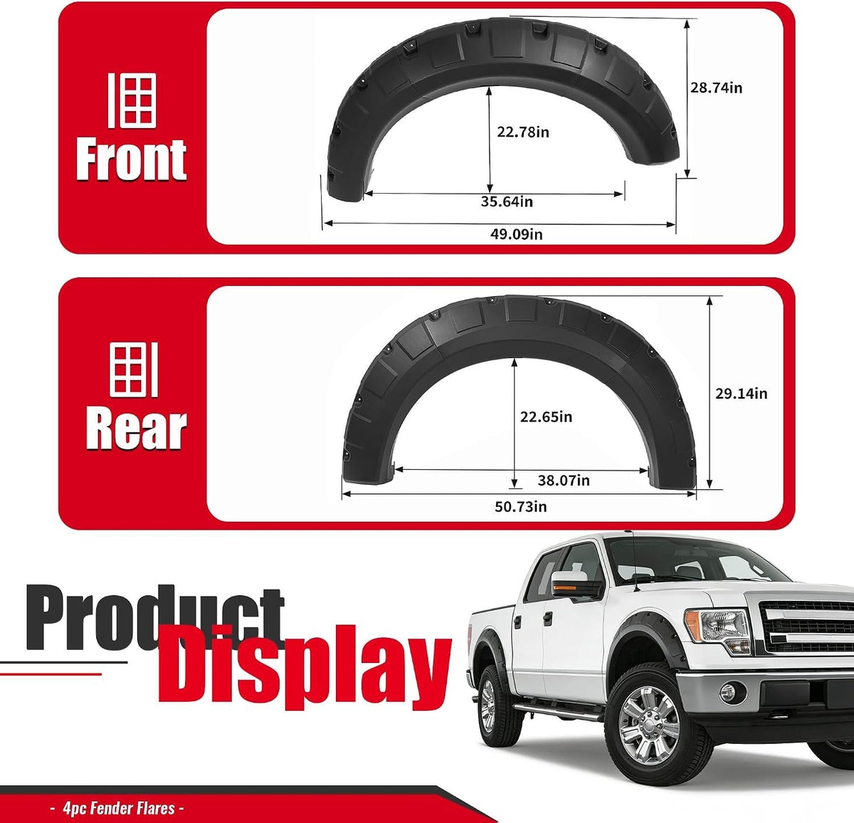 [4PCS] Pocket Riveted Wheel Fender Flare For 2009-2014 Ford F150 F-150 Styleside