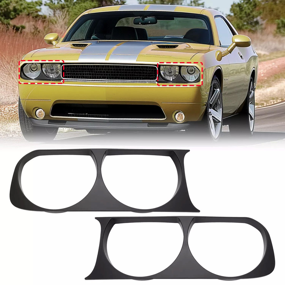 For 2008-2014 Dodge Challenger Headlight Bezel Set of 2 Left and Right Side