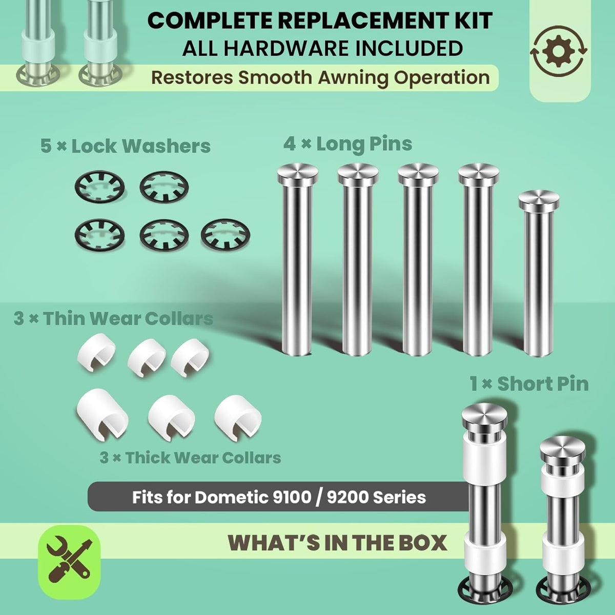 Awning Arm Pin and Fasteners Kit for Dometic 9100 9200 Power Awning 8952002.400B