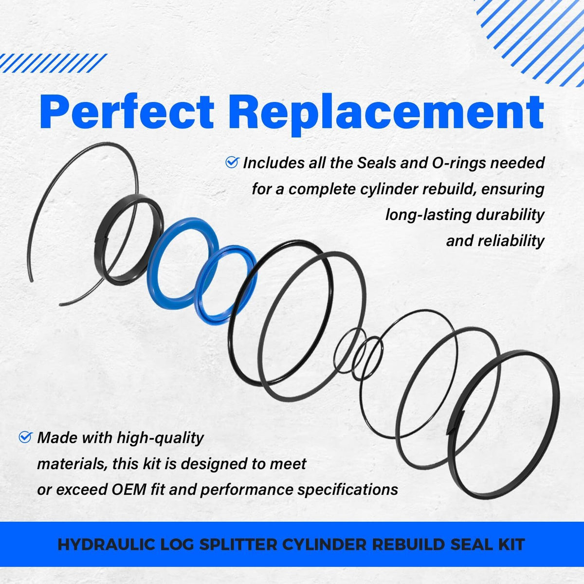 5.0" Bore x 2.0" Rod Cylinder Hydraulic Log Splitter Cylinder Rebuild Seal Kit