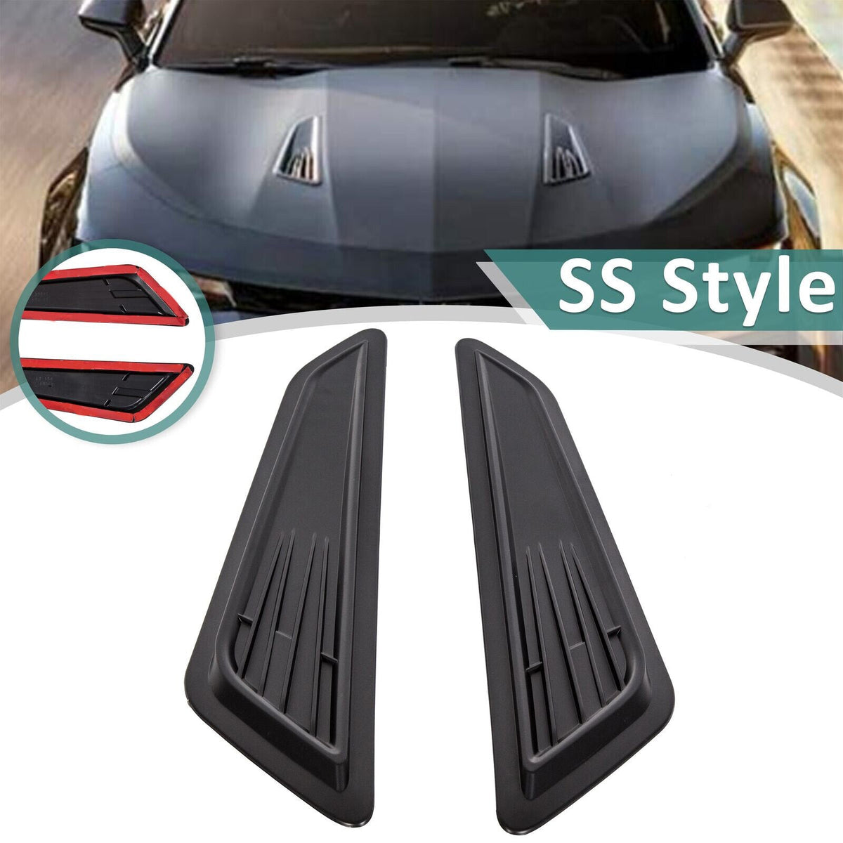 BLACK BONNET HOOD VENT SCOOP COVERS FOR 2016-23 2019 2020 CHEVY CAMARO 1LT LT RS