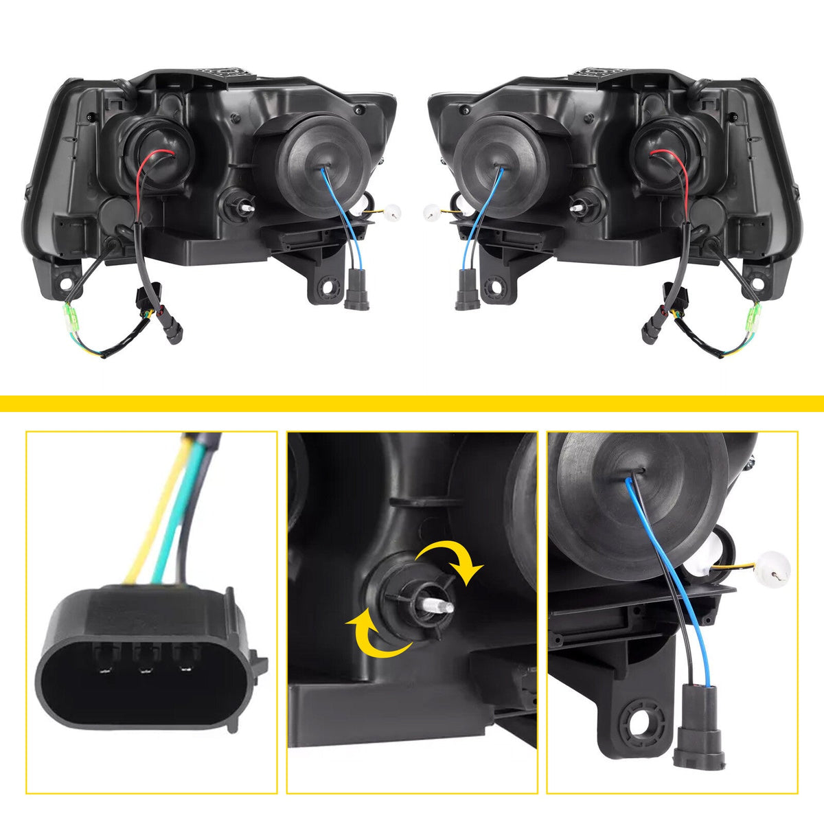 For Jeep Grand Cherokee 2011 2012 2013 LED DRL Projector Headlights Black Pair