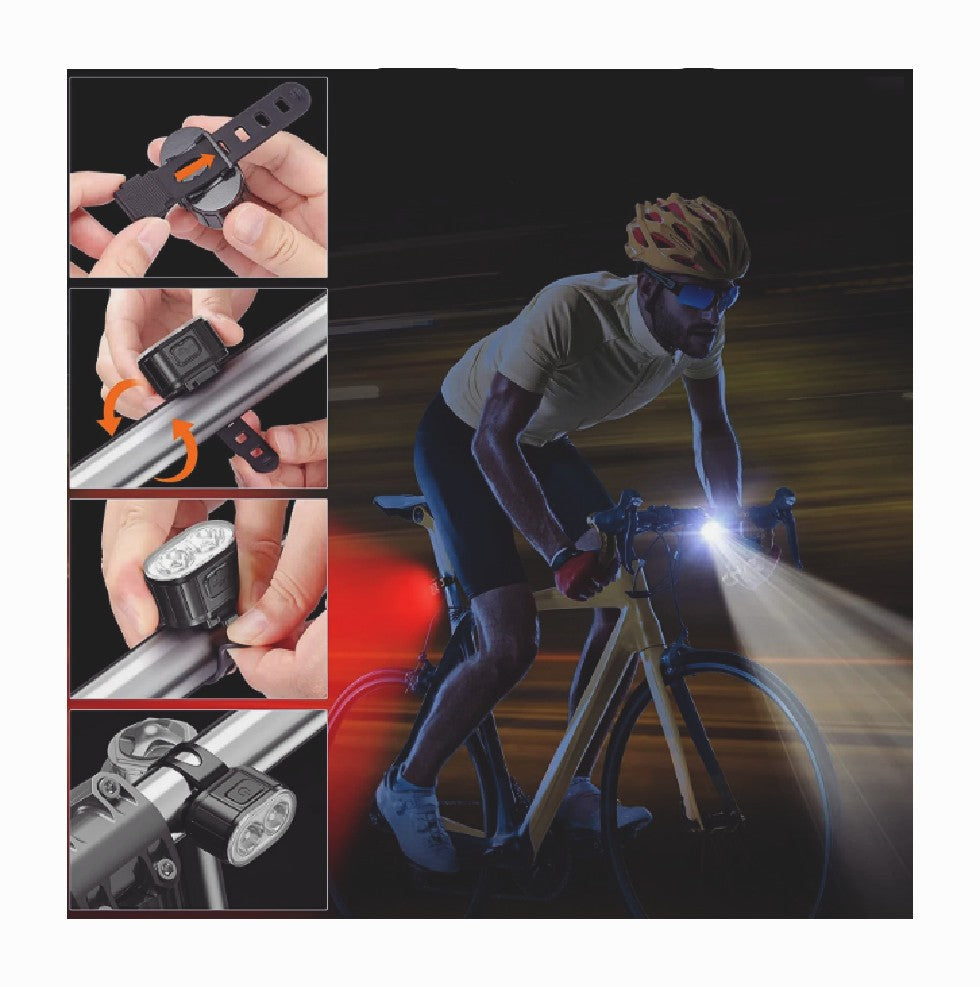 2×USB Rechargeable LED Bicycle Lights Set Headlight Taillight Cycling Light