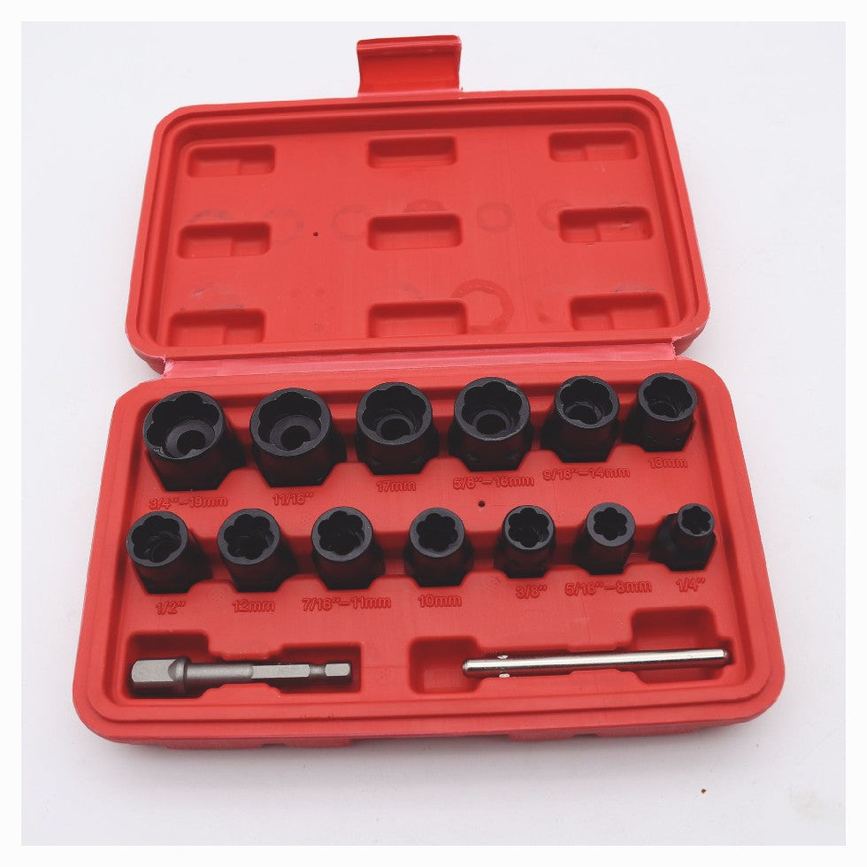 Impact Bolt Extractor Set Nut Remover Set Stripped Extraction Socket Tools 15pcs