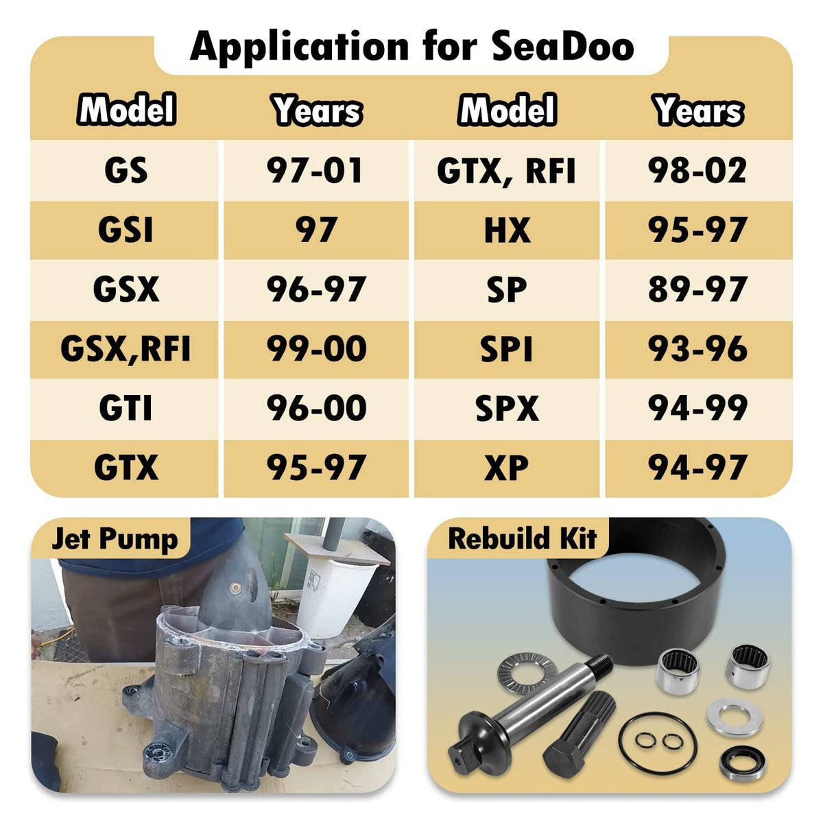For 1994-2002 SeaDoo Jet Pump Rebuild Kit Wear Ring Impeller Shaft Seal Oil Tool
