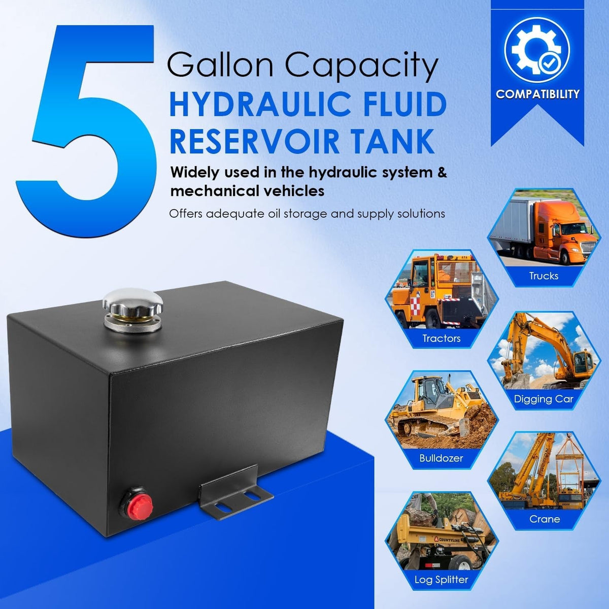 5 Gallon 14 Gauge Steel Hydraulic Fluid Reservoir Tank with Breather Cap