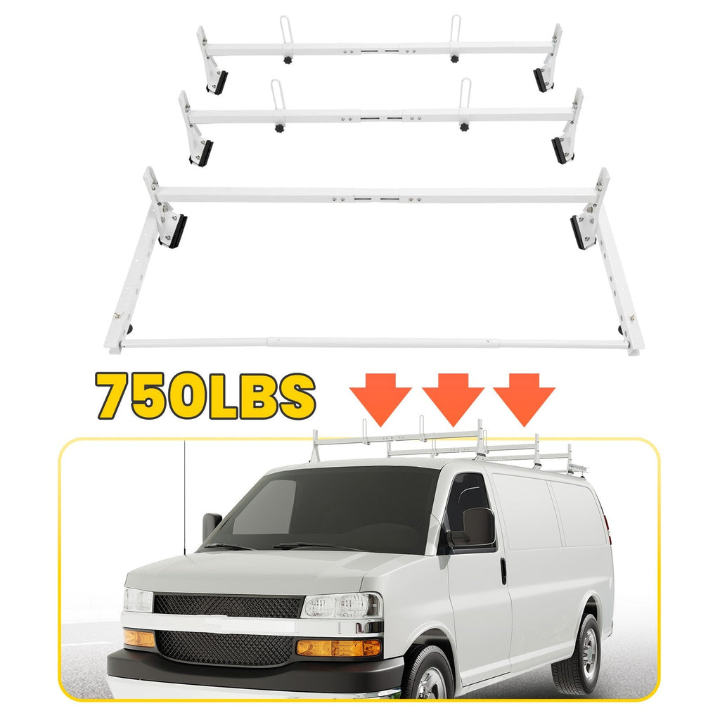 750 lbs Roof Ladder Rack W/Cargo Roller For Chevy Express Savana 2500/3500 96-23