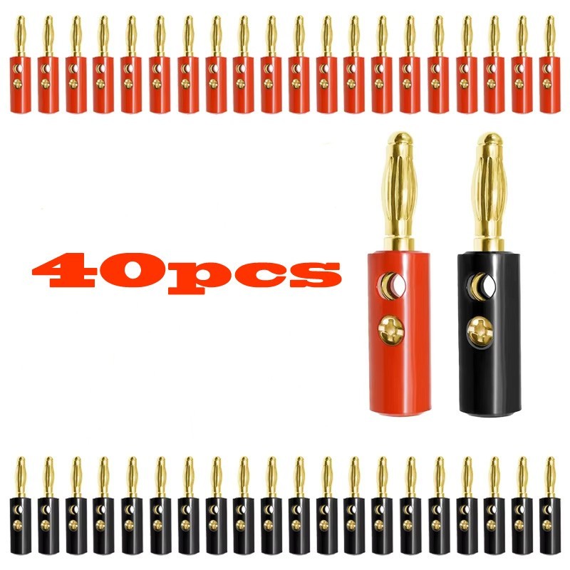 40Pcs Gold Plated Banana Plugs Audio Jack Speaker Wire Cable Screw Connector 4mm