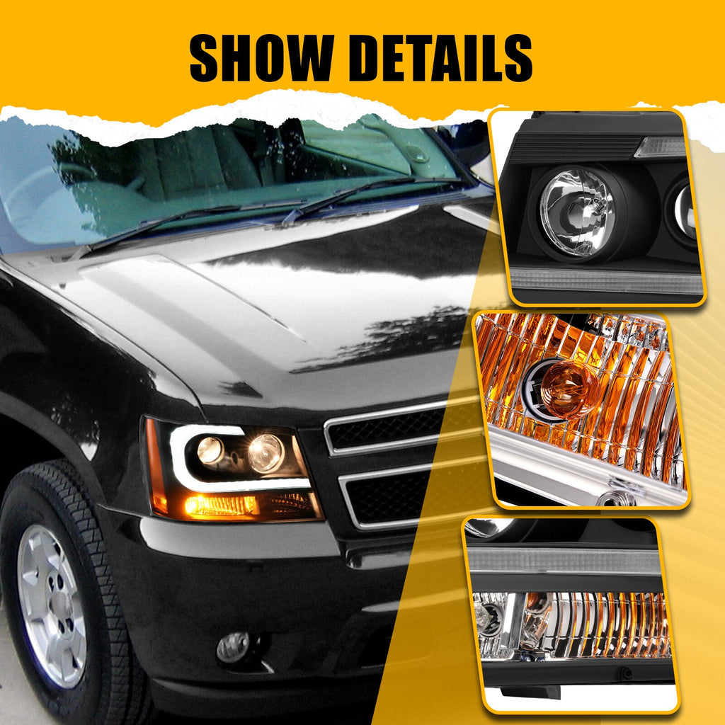 For 2007-14 Chevy Tahoe Suburban Avalanche LED DRL Projector Headlights Assembly