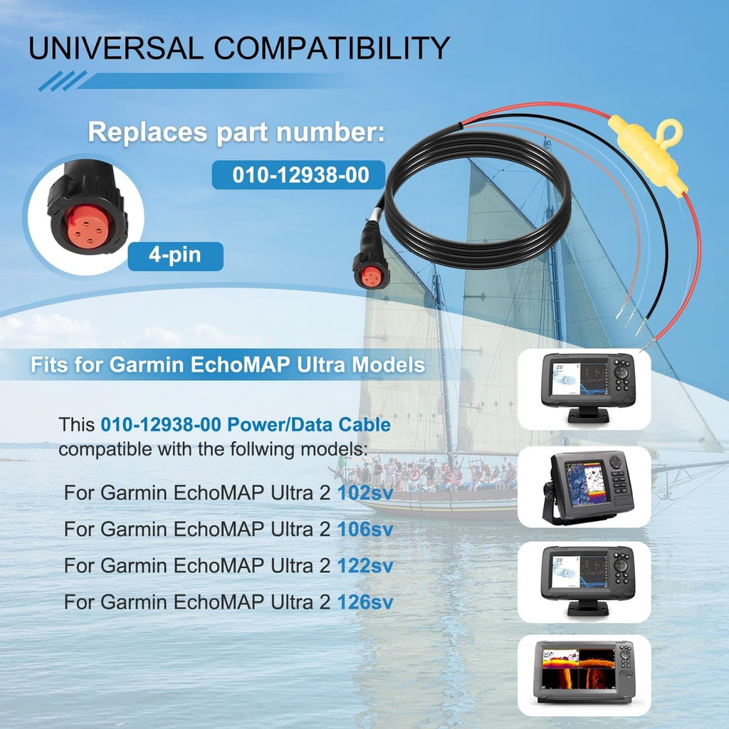 010-12938-00 Power Cable 4-Pin for Garmin EchoMAP Ultra 2 102,106,122,126sv