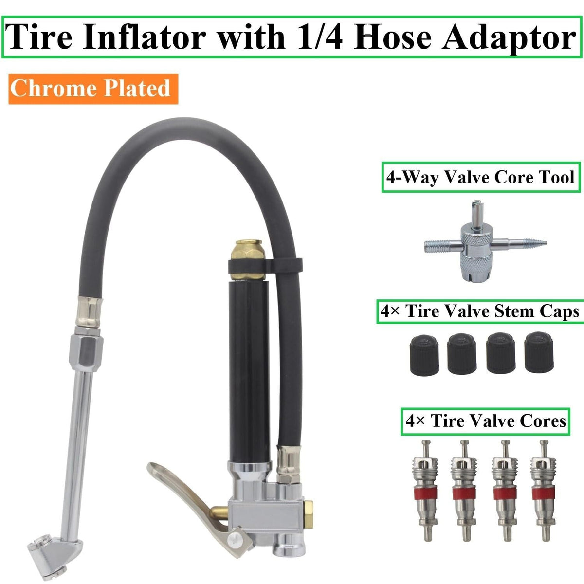 Air Tire Inflator With Pressure Gauge (10-120 PSI) Dual Head Chuck for Car Truck