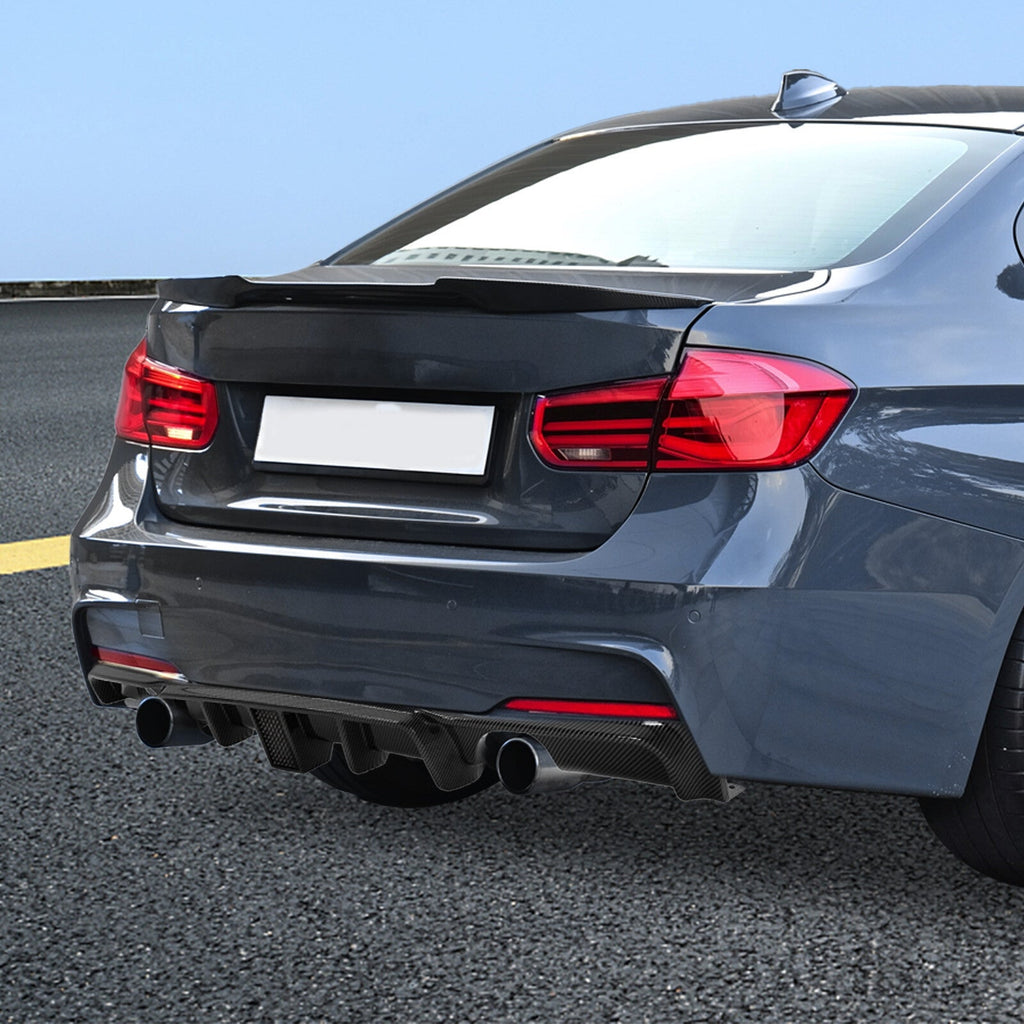 Rear Bumper Lip Diffuser W/LED Light Fits BMW F30 F31 M Sport 12-18 Carbon Style