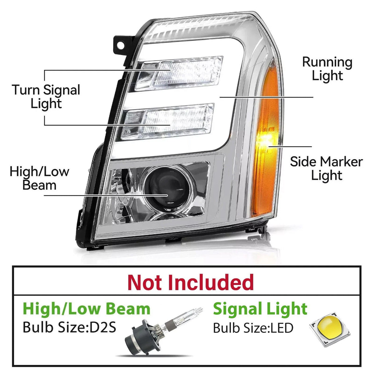 [HID] LED DRL Projector Headlights For Cadillac Escalade ESV EXT 2007-2014