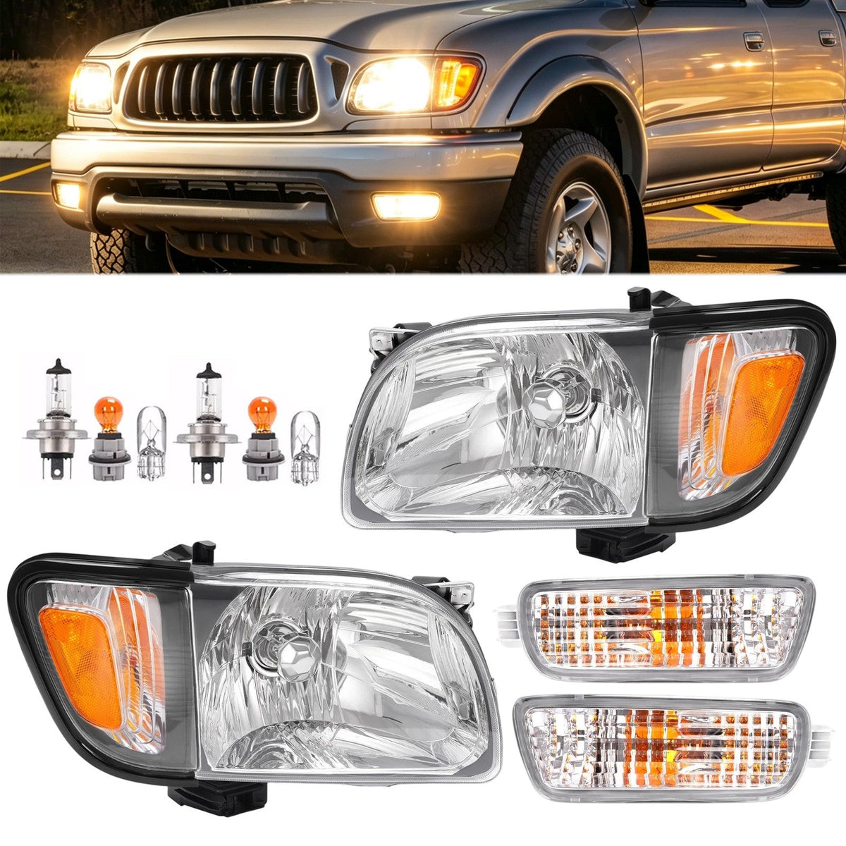 For Toyota Tacoma 2001-2004 Headlights Corner Signal Lights Bumper Lamp w/Bulbs