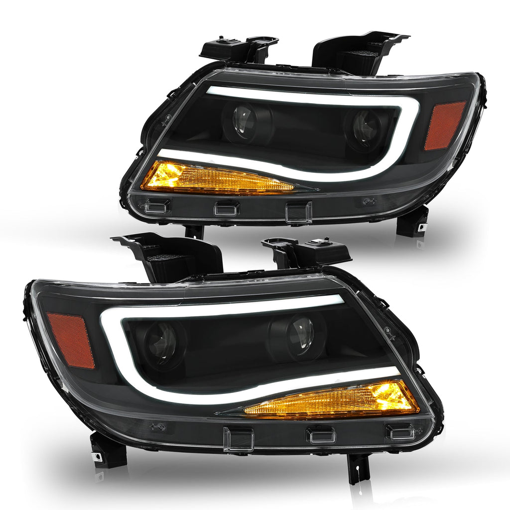 New Black LED DRL Dual Square Projector Headlights For Chevy Colorado 2015-2022