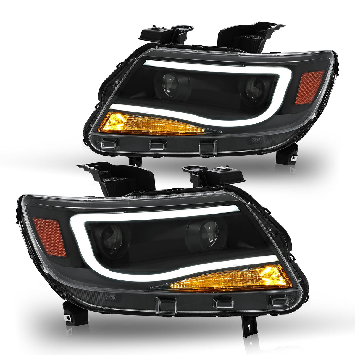 New Black LED DRL Dual Square Projector Headlights For Chevy Colorado 2015-2022