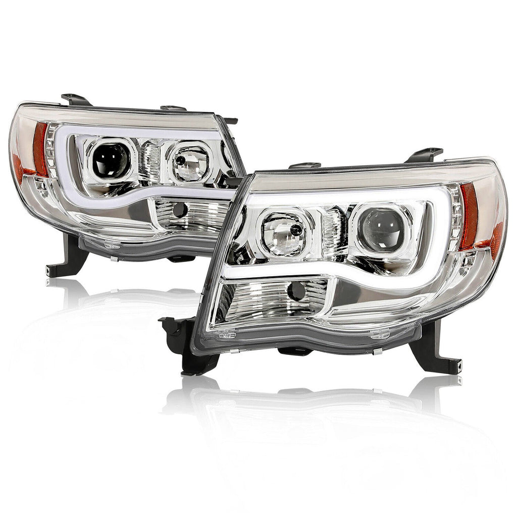 DOT Chrome LED Tube Projector Headlights HeadLamps For Toyota Tacoma 2005-2011
