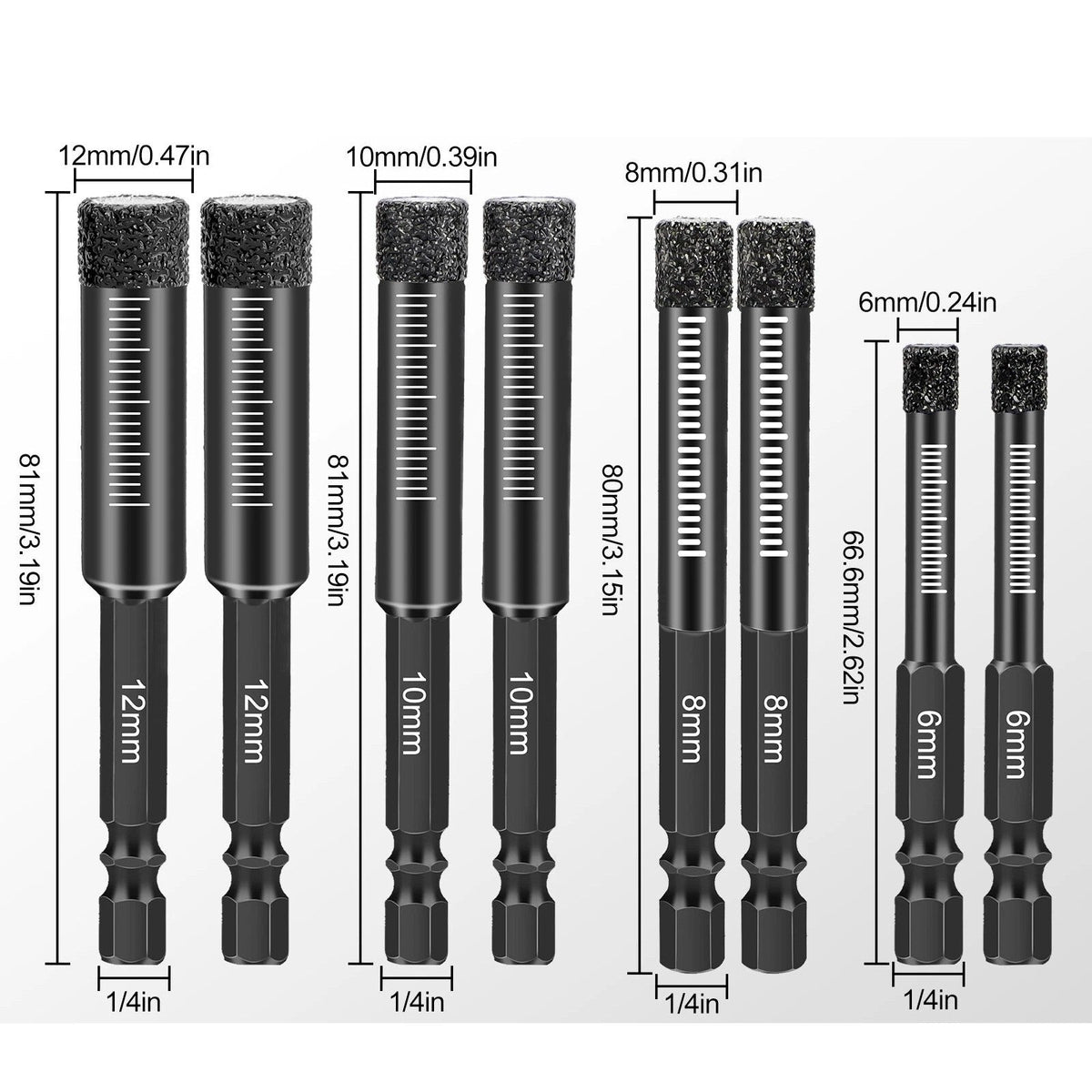 8x Dry Diamond Drill Bit Hole Saw Set for Granite Marble Porcelain Tile Ceramic