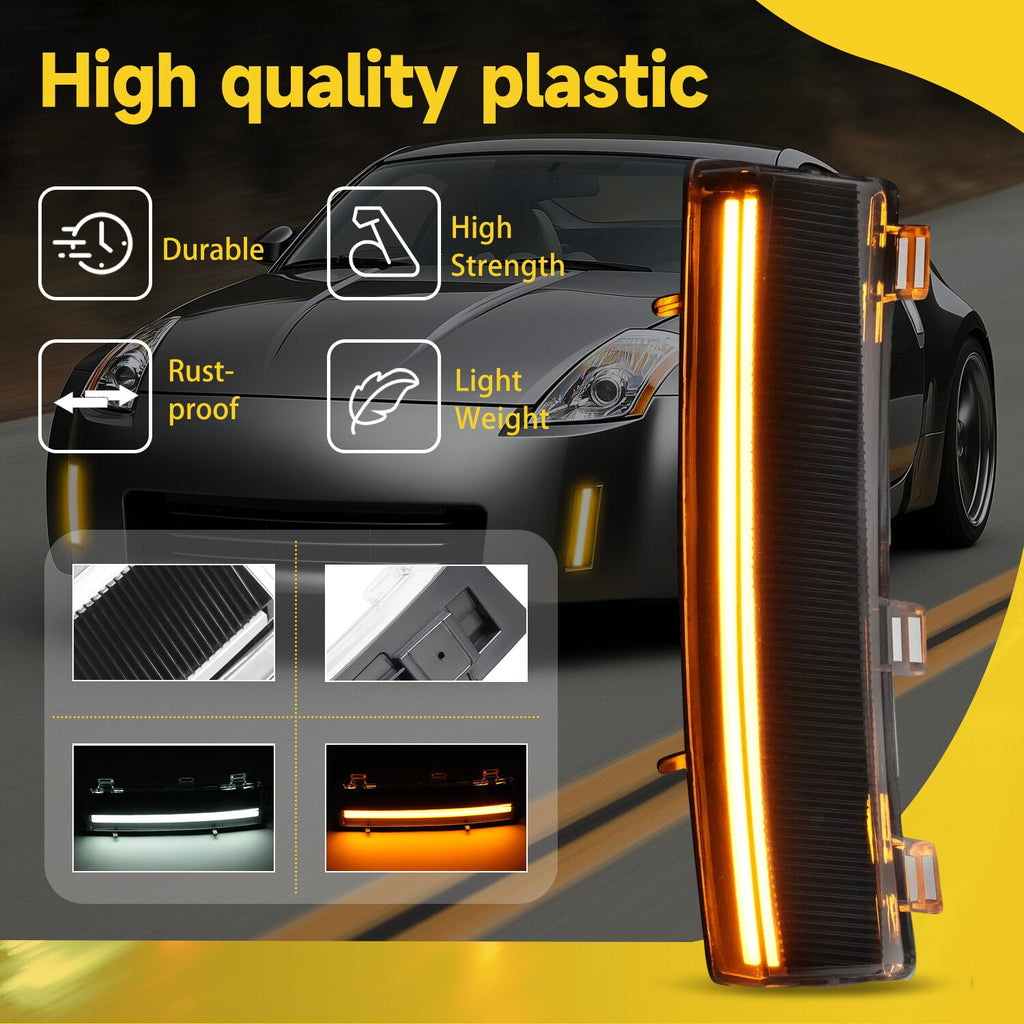 2PCS LED Turn Signal Lights Side Marker Lamps+DRL For Nissan 350Z LCI 2006-2009