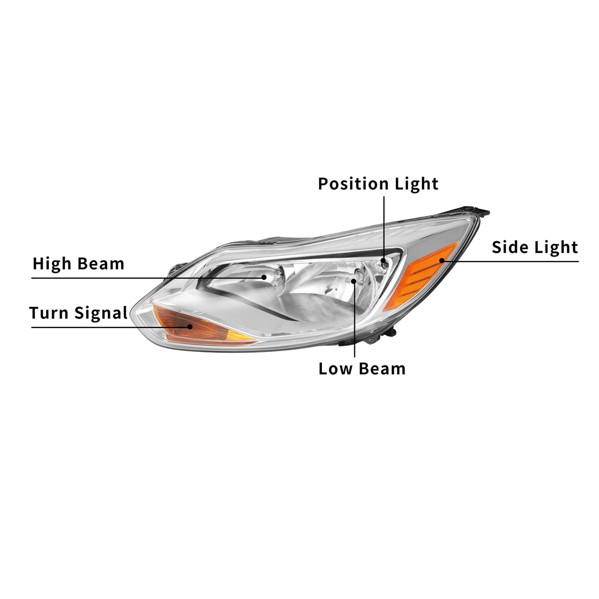 Clear Lens Halogen Left Driver Side Headlight For Ford Focus 2012-2014 W/Bulb