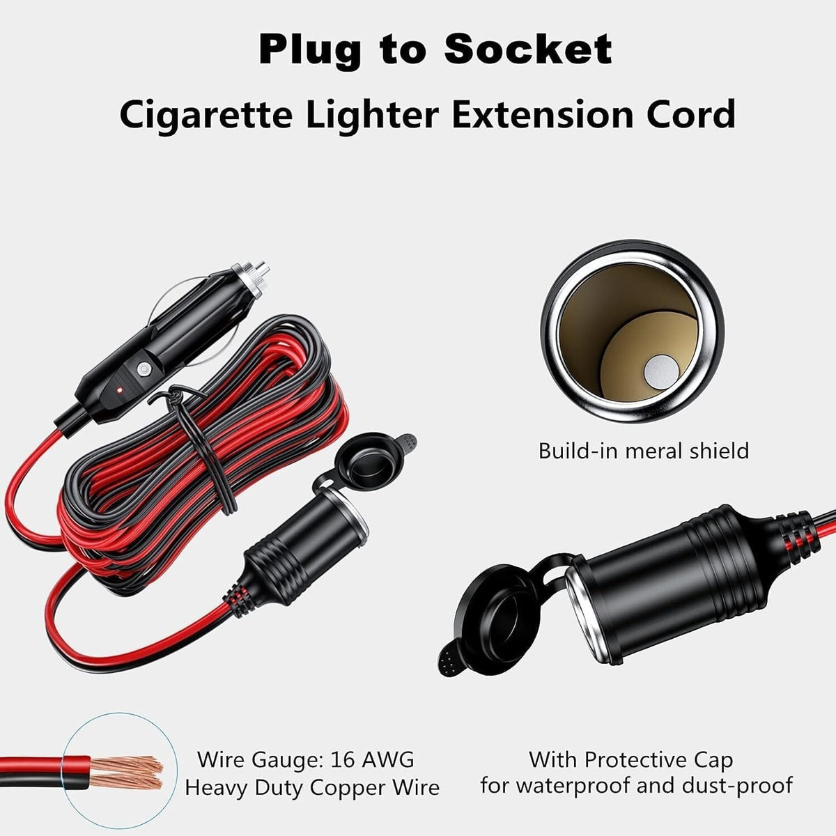 12V Car Cigarette Lighter Socket Extension Cord Cable Heavey Duty Adapter 13FT