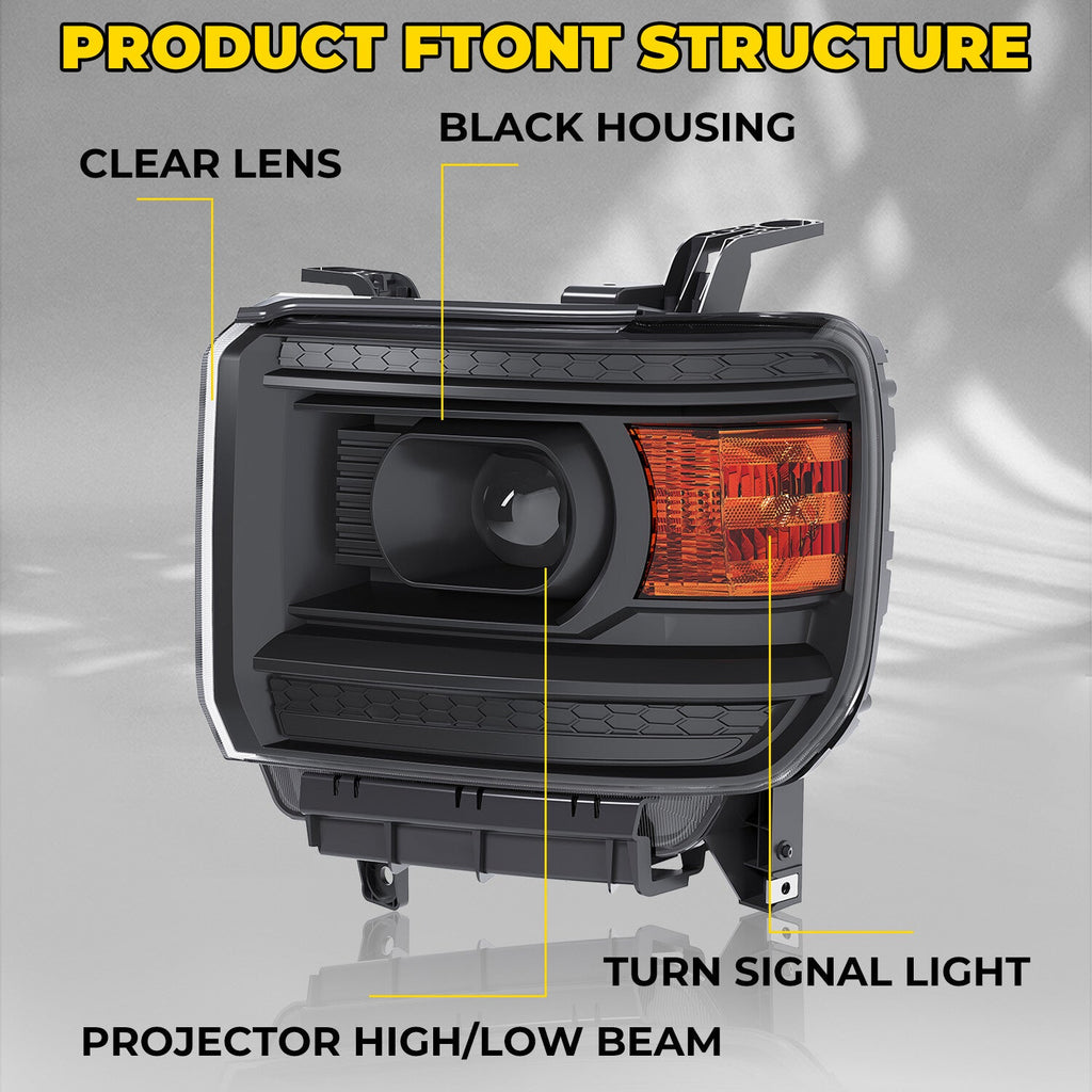 Projector Headlights For 2014-2015 GMC Sierra 1500 2500HD 3500HD Left+Right Pair
