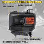 Projector Headlights For 2014-2015 GMC Sierra 1500 2500HD 3500HD Left+Right Pair