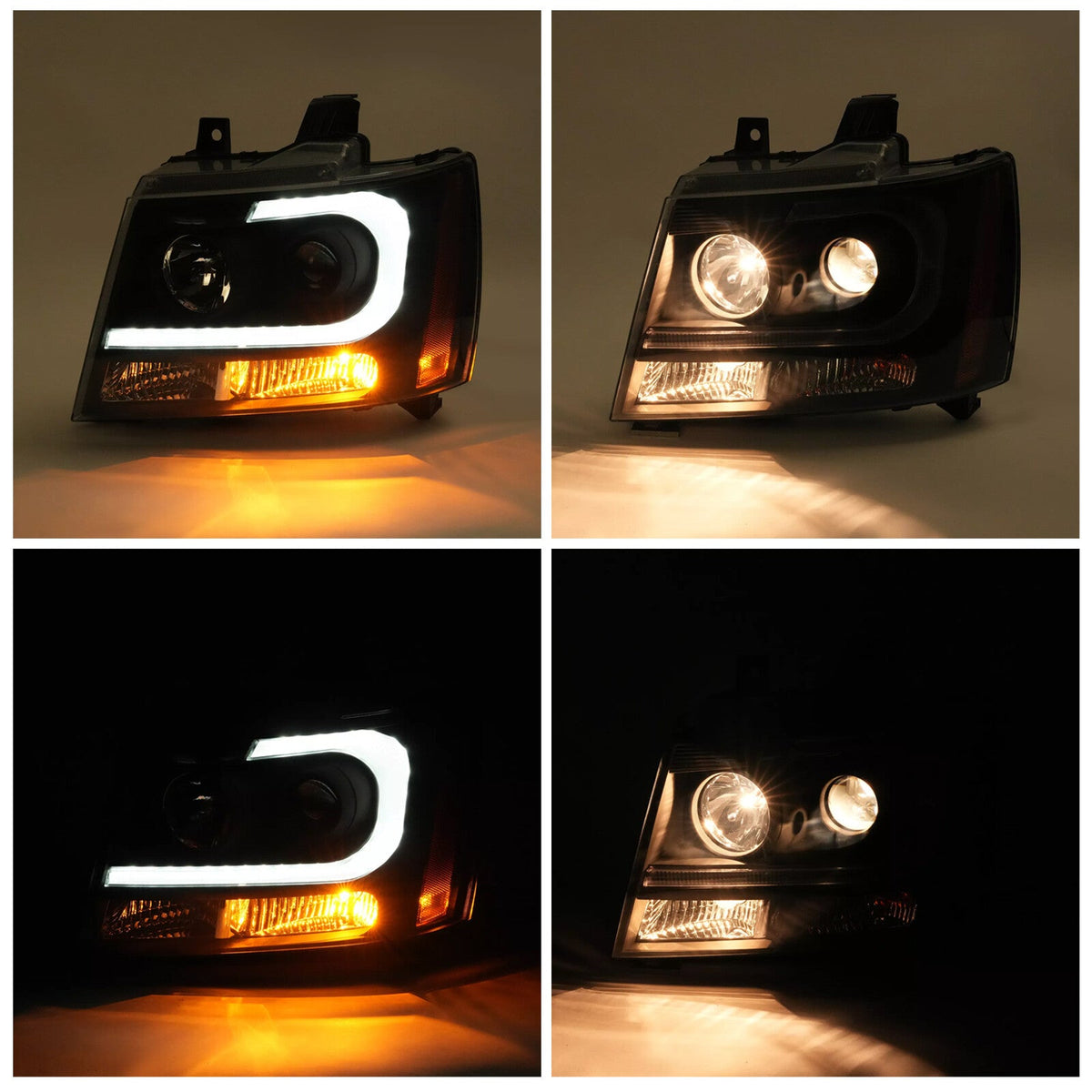 For 2007-14 Chevy Tahoe Suburban Avalanche LED DRL Projector Headlights Assembly