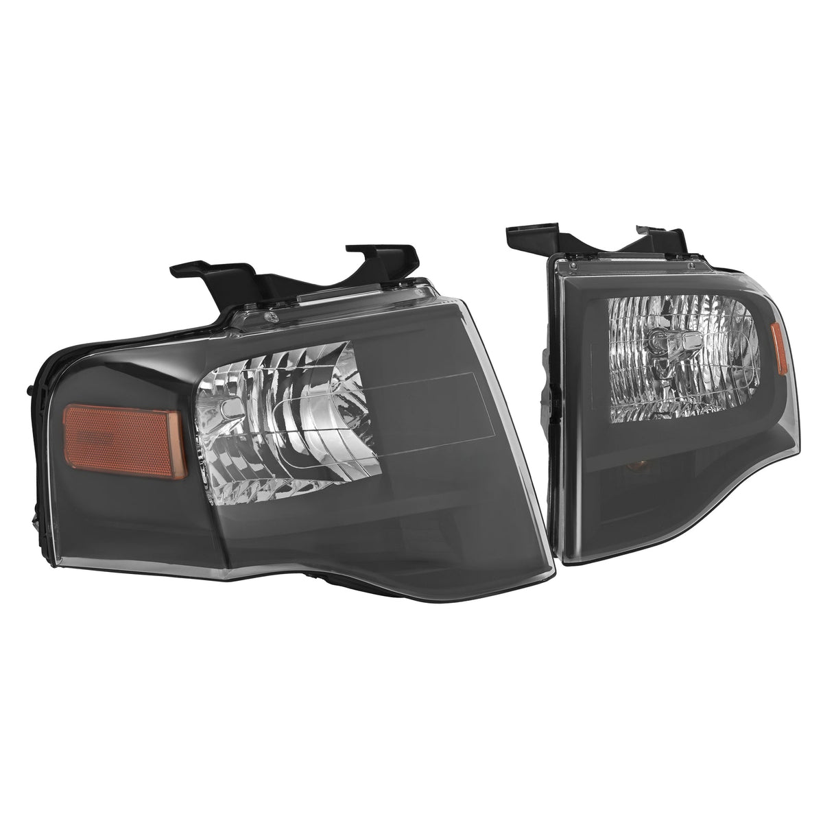 For Ford Expedition 2007-2014 Black Headlights Amber Corner W/All bulbs Pair