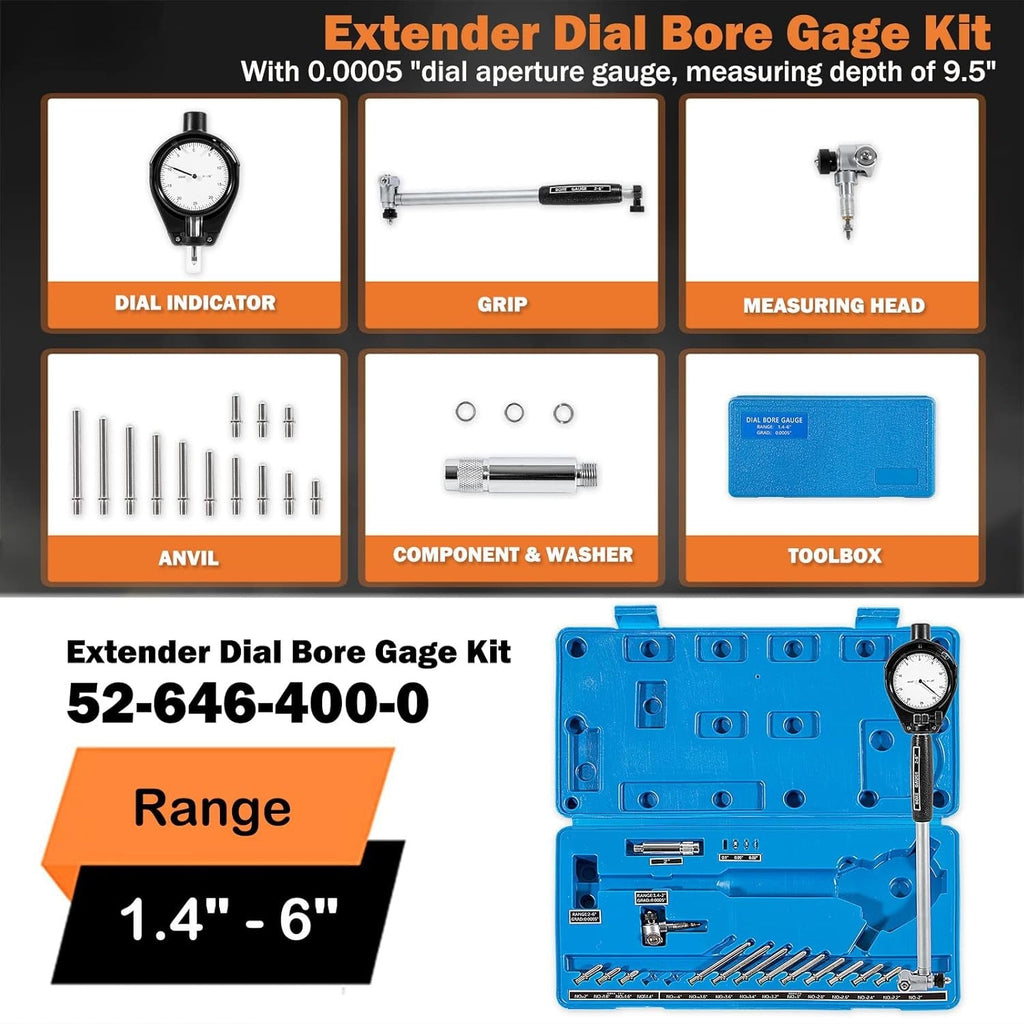52-646-400-0 Cylinder Dial Indicator Bore Gauge Gage 1.4" To 6" Measuring Range