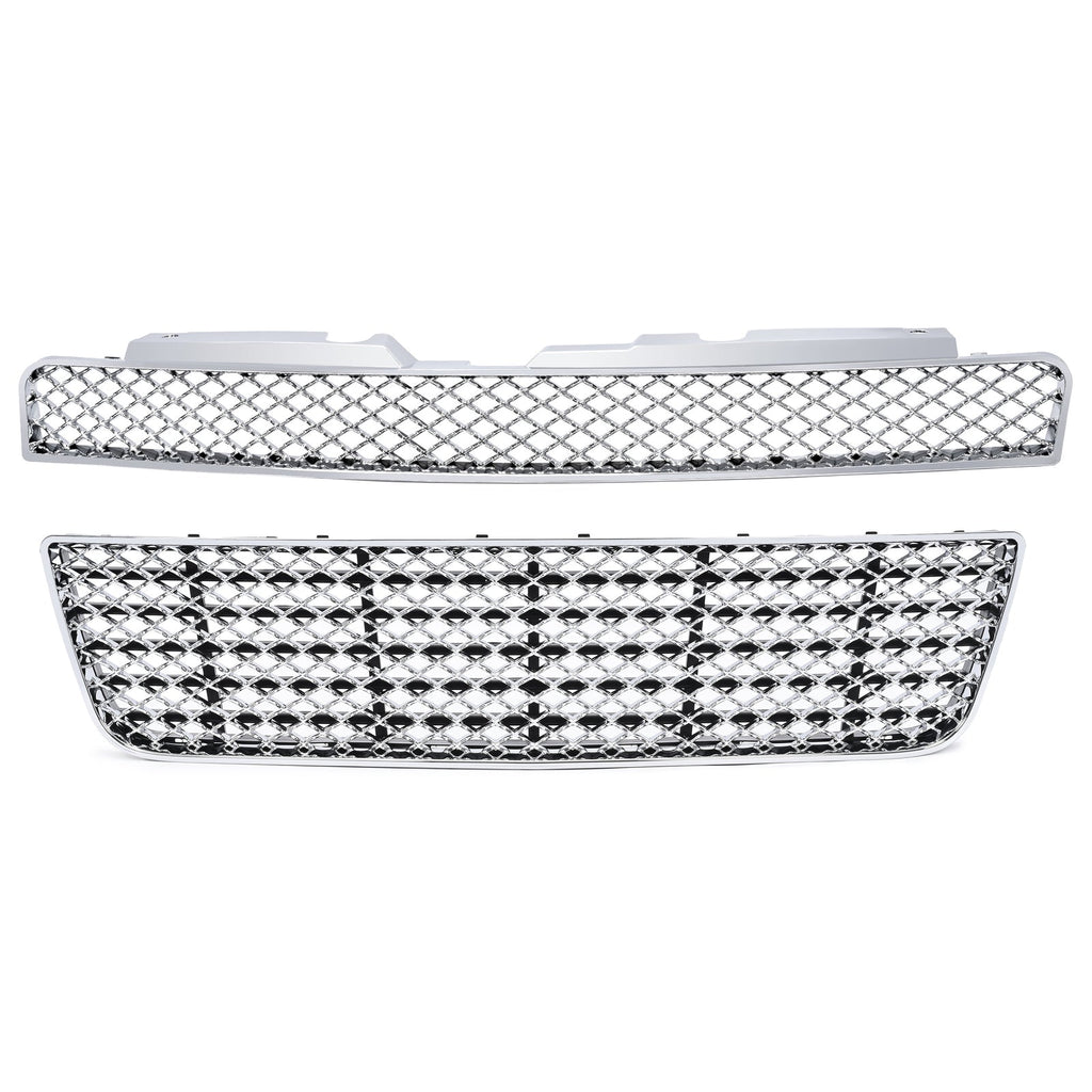 For 06-16 Chevy Impala/Limited Chrome Mesh Style Front Upper+Lower Bumper Grille