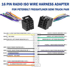 16 Pin ISO Radio Wire Harness Adapter for Peterbilt Freightliner Volvo Mack
