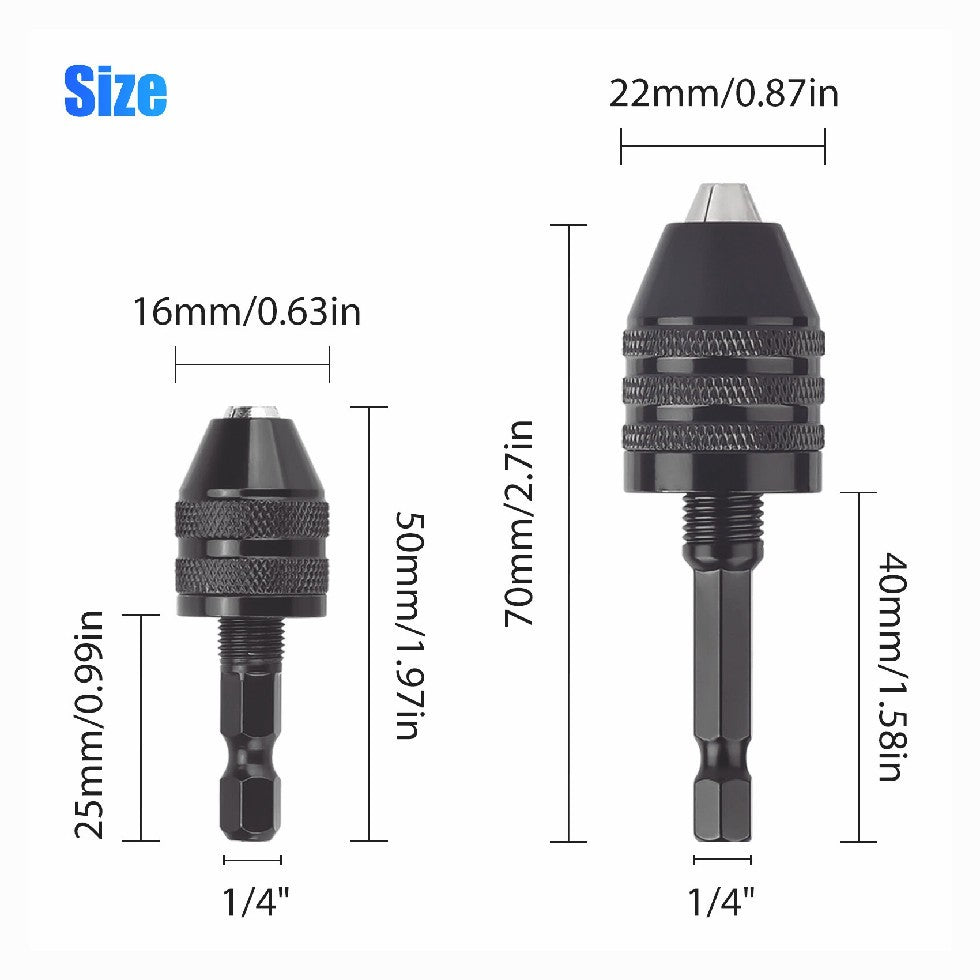 4Pcs 1/4"Hex Shank Keyless Drill Chuck Adapter Bit Change Converter Driver Black