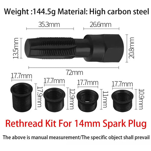 14mm Spark Plug Rethread Thread Repair Kit Helicoil Reamer Tap Tool w/ 4 Inserts
