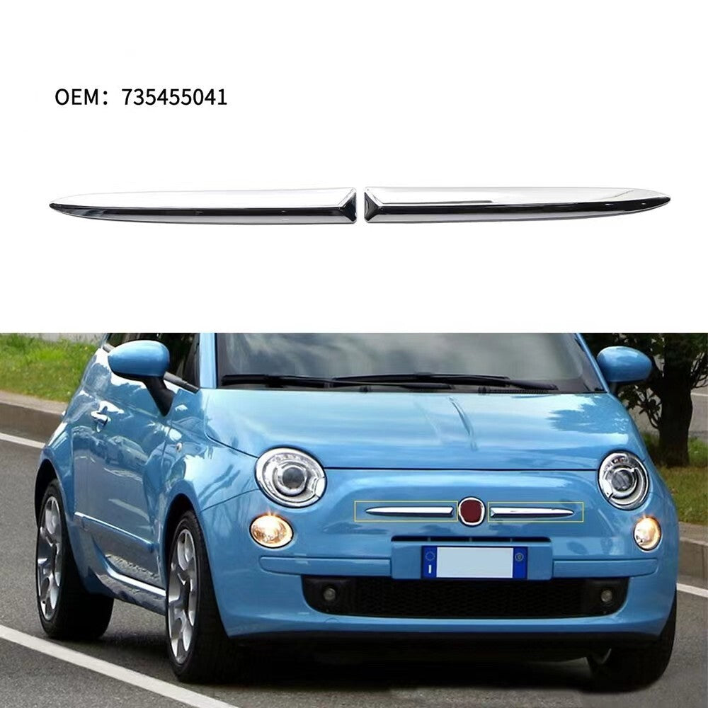 Pair Chrome Front Bumper Upper Grill Moulding Trim Fit for Fiat 500 2007-2015