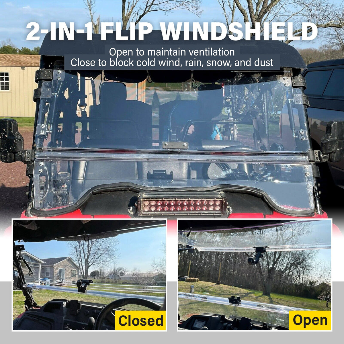 Upgraded 2-IN-1 Flip Windshield Scratch Resistant For Honda Pioneer 700 14-26