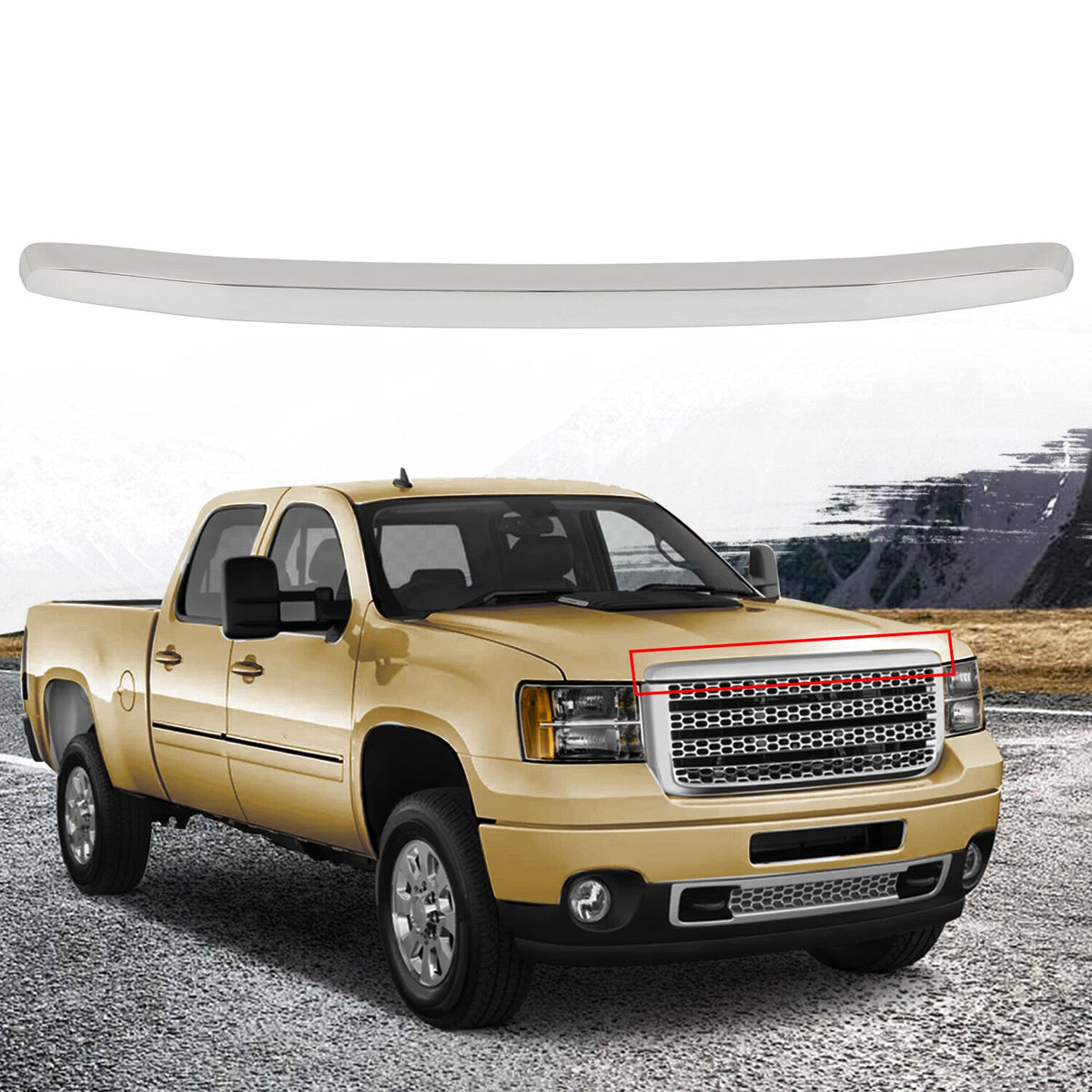 Chrome Upper Grille Hood Molding Trim For GMC Sierra 2500HD 3500HD 2011-2014