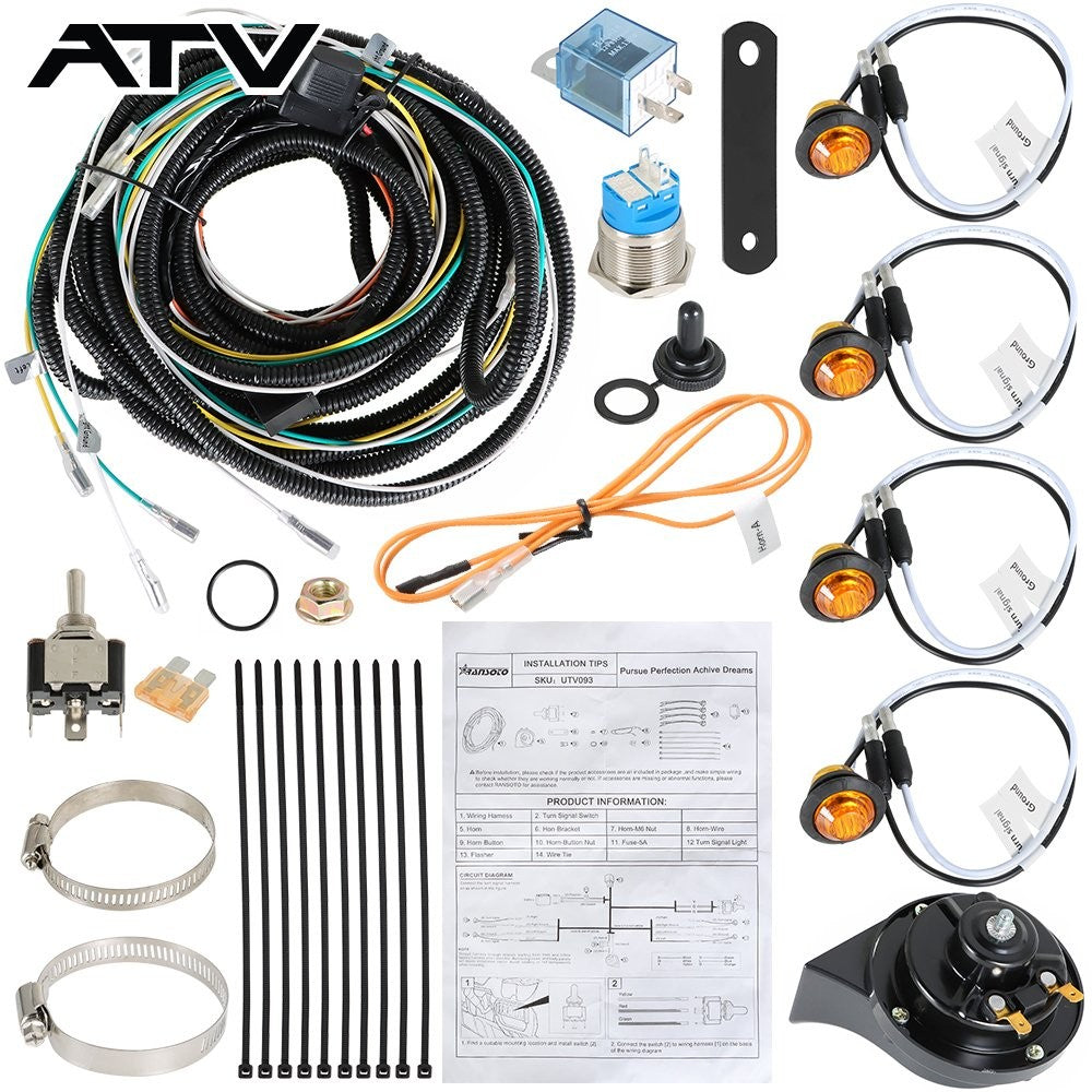 Pug & Play LED Turn Signal Light Kit w/Horn for Polaris Ranger Can Am UTV ATV