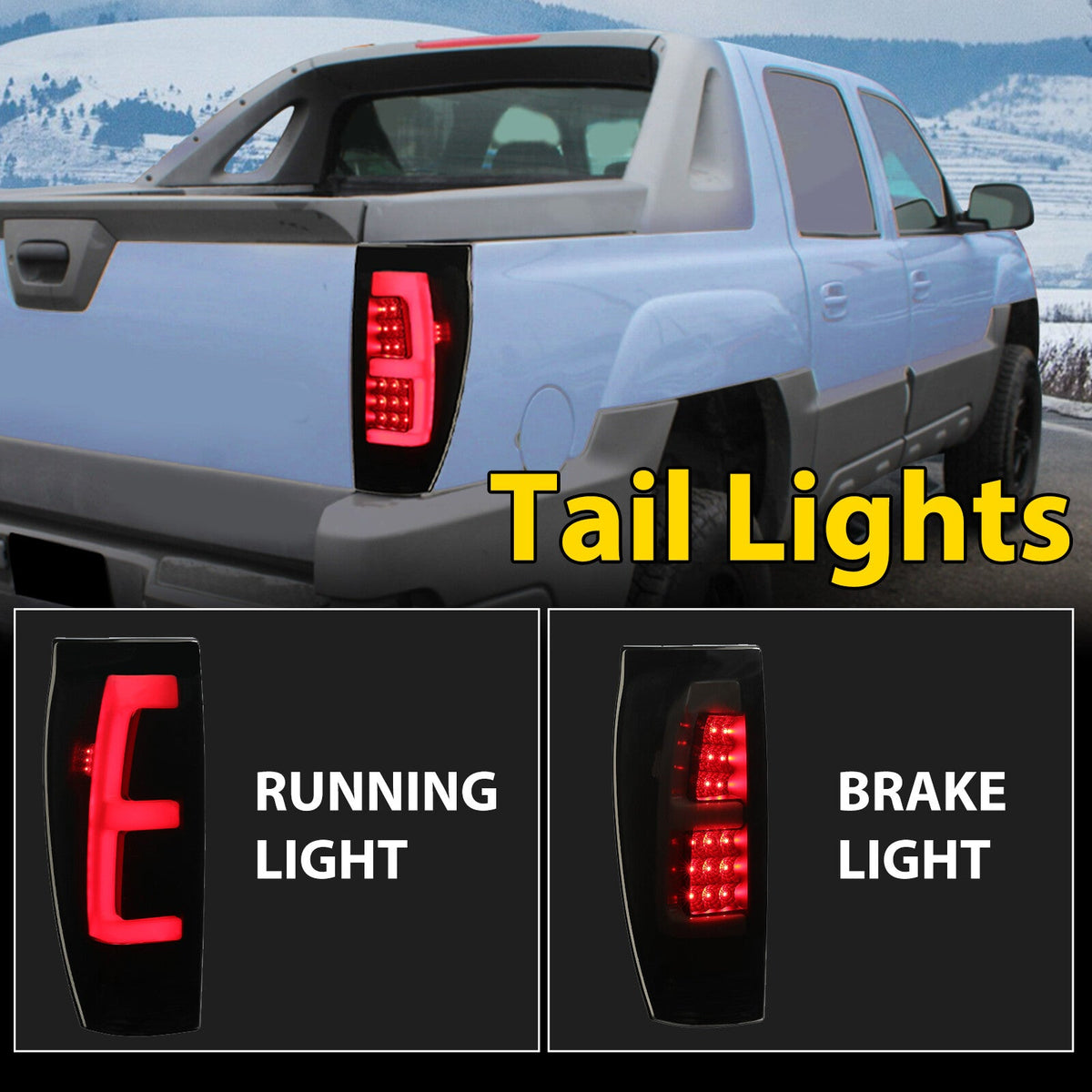 Black Smoke For 02-06 Chevy Avalanche 1500 2500 LED Tube Tail Lights Brake Lamps