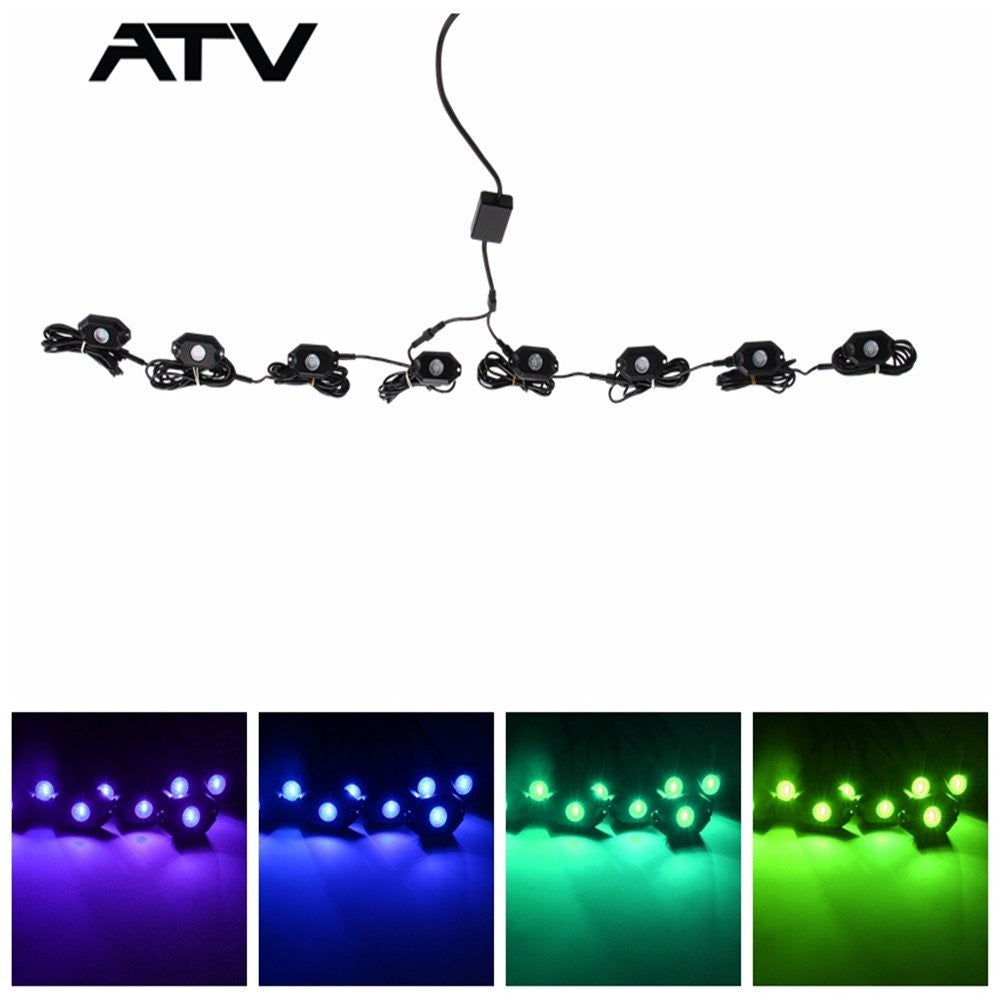 8Pods RGB LED Rock Light Offroad Wireless Bluetooth APP Music Controller ATV UTV
