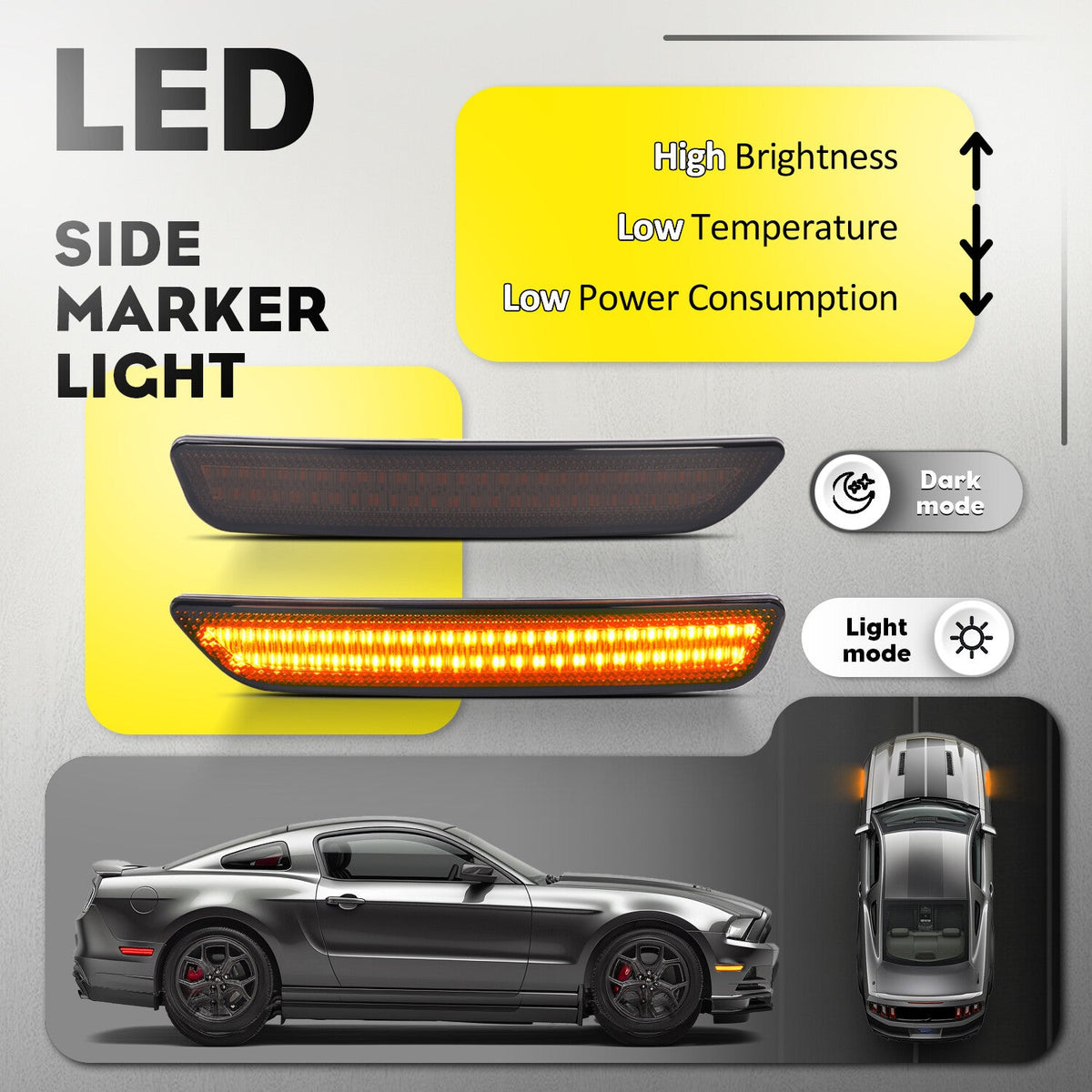 2XLED Front Bumper Side Marker Light Smoke Lens Amber For Ford Mustang 2010-2014