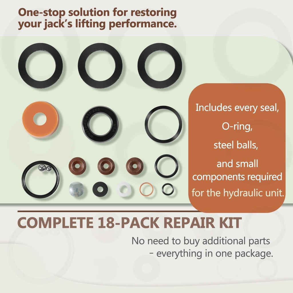 for Lincoln Walker J-122 1.5 Ton Floor Jack Hydraulic Seal Repair Kit (18 PCS)