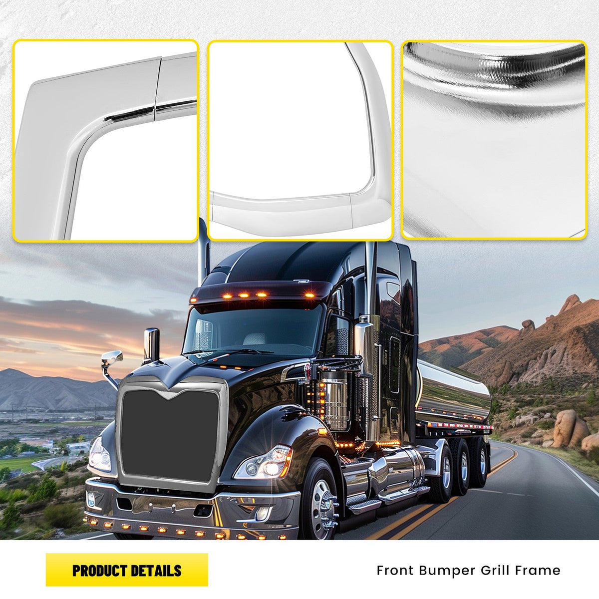For Mack Granite CV713 T/A Grille Bracket Holder Surround Molding Chrome ABS