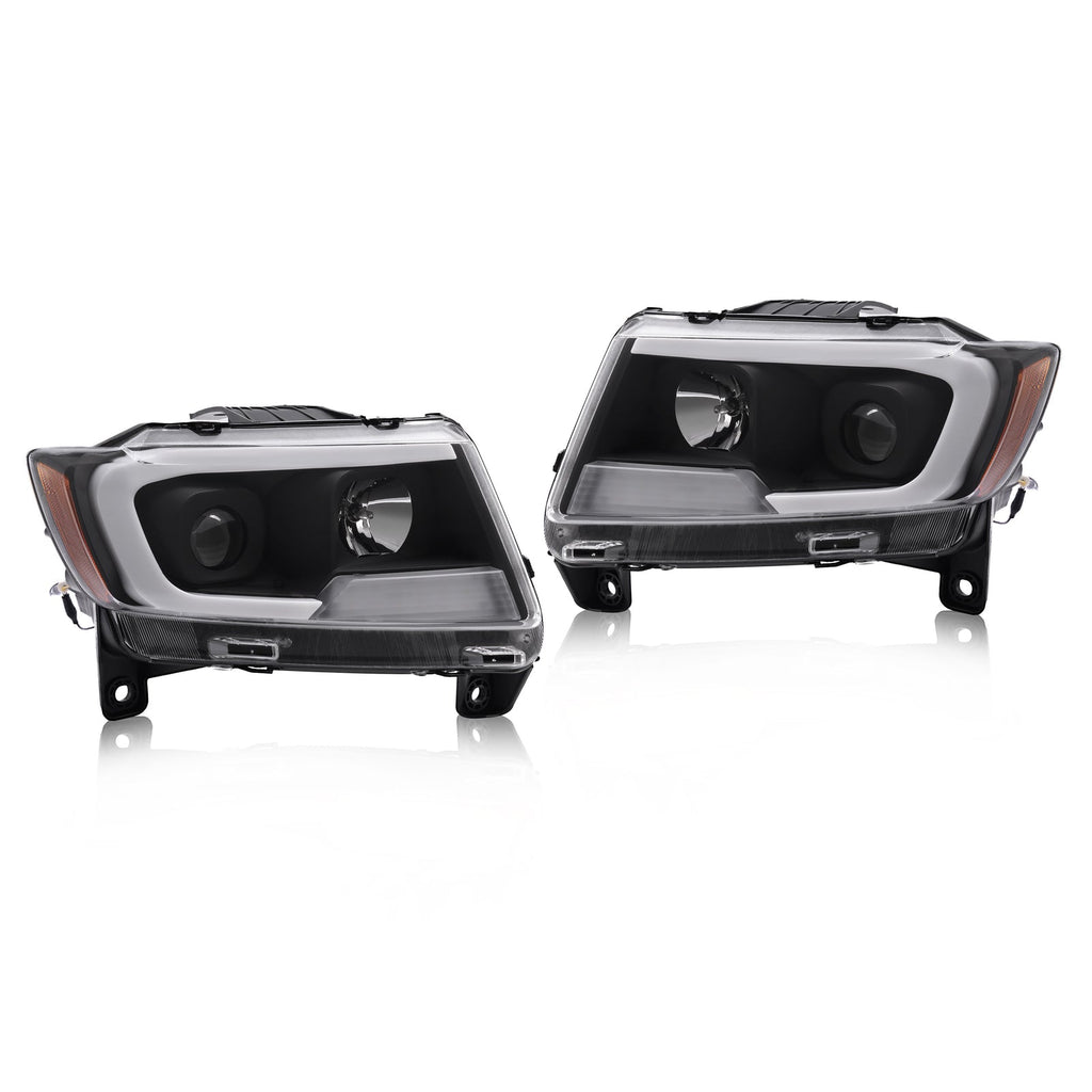 For Jeep Grand Cherokee 2011 2012 2013 LED DRL Projector Headlights Black Pair
